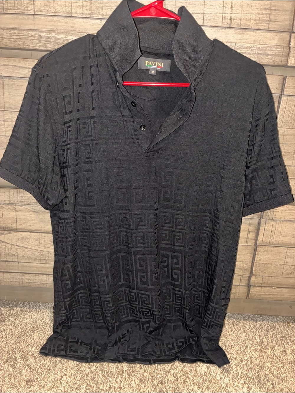 Men's Black Short-Sleeve Textured Polo